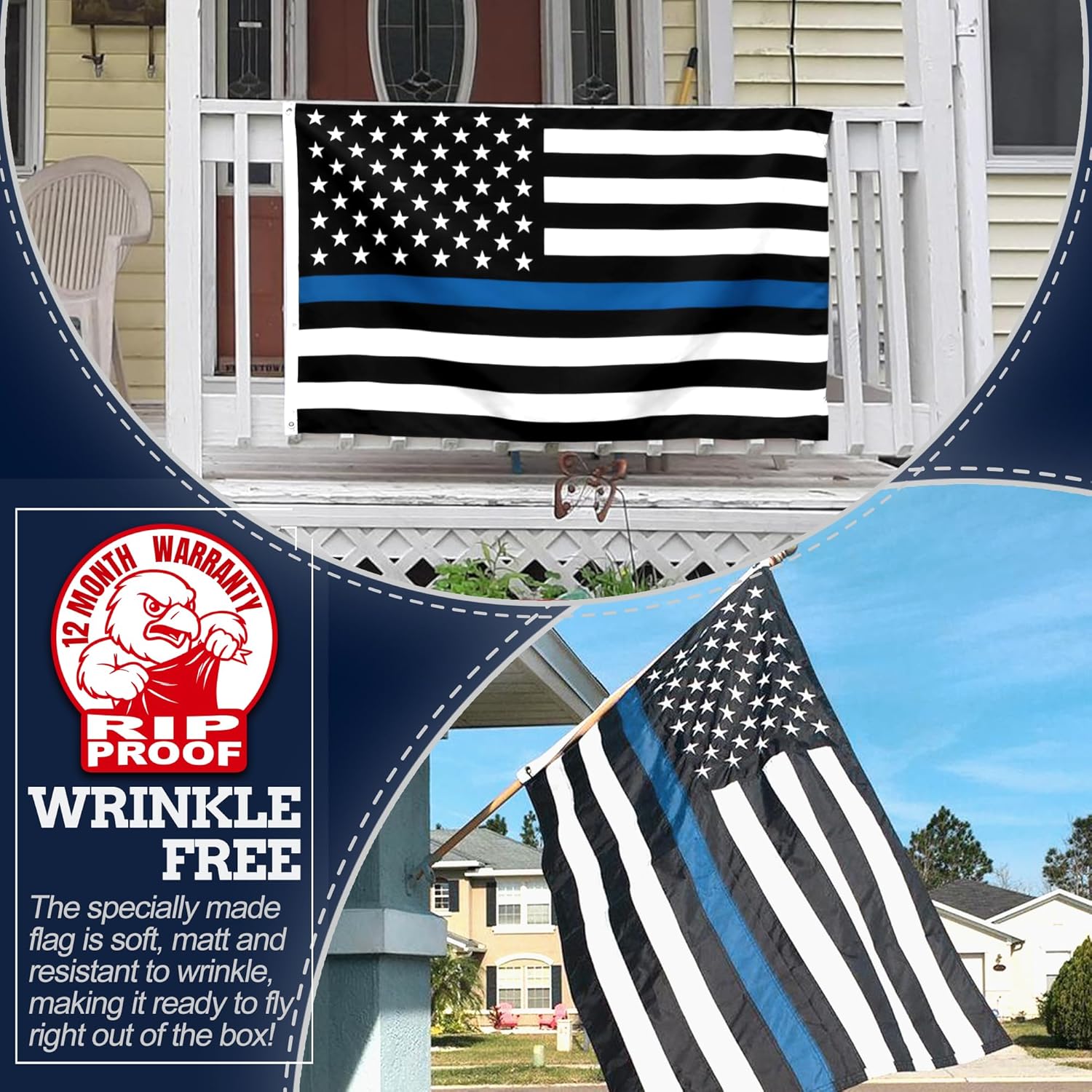 Anley Rip-Proof Technology Double Sided 3-Ply Thin Blue Line Flag 3x5 Foot -  Law Enforcement Police Flag USA Banner