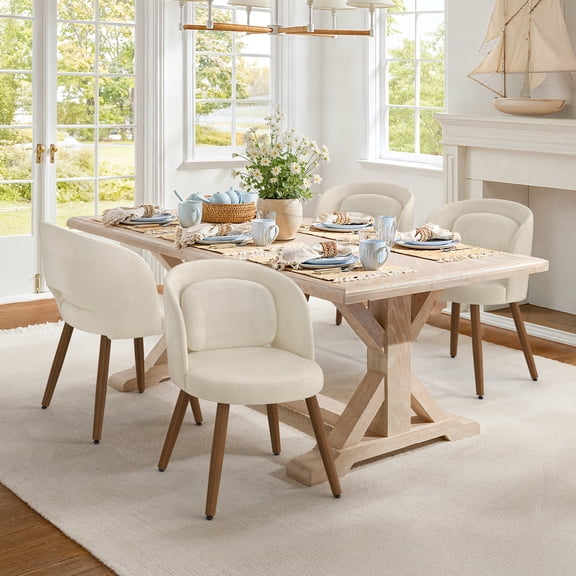 Carolayne Upholstered Dining Chairs Set of 4, Dining Side Chairs with Separate Back Cushion & Solid Wood Legs, Linen Fabric
