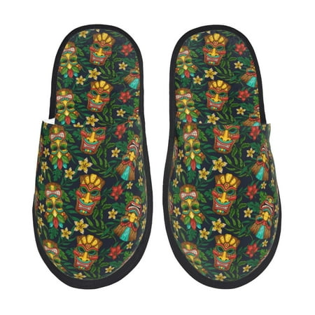 

Sikiie Mask Tropical Flower Fuzzy Slip-on Slippers Warm Cozy Soft Lightweight Memory Foam Indoor House ShoesLarge