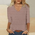 thumbnail image 2 of Birdeem T-Shirt Décontracté Imprimé Col en V Manches 3/4 pour Femmes Haut Ample, 2 of 12