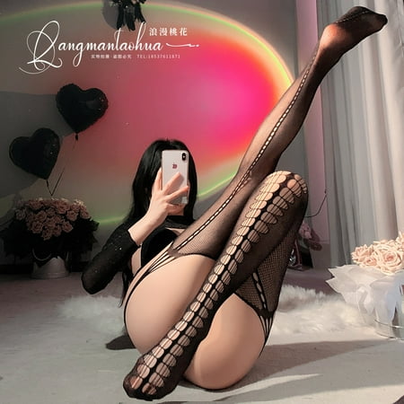 Generic Sexy Lingerie Fishnet Stockings Sexy Free off Open Garter Belt Four-Side Open Bottom One-Piece Stockings A81