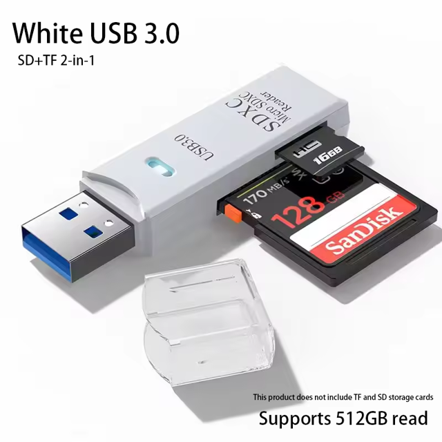 Lector de tarjetas USB 3,0/2,0 de alta velocidad 2 en 1 multifuncional compatible con computadora TF + SD, cámara para tableta, montado en el coche,computadora portátil