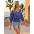 thumbnail image 2 of DARING DIVA Women's V Neck Chiffon Smocked Batwing Blouses XL Royal Blue, 2 of 8