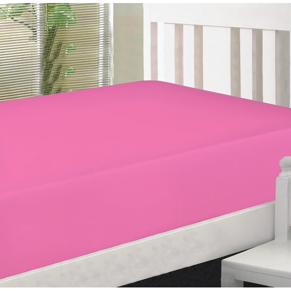 Crescent Bedding Solid Print Cotton Fitted Sheets, Twin-XL, Pink, 2-Pieces