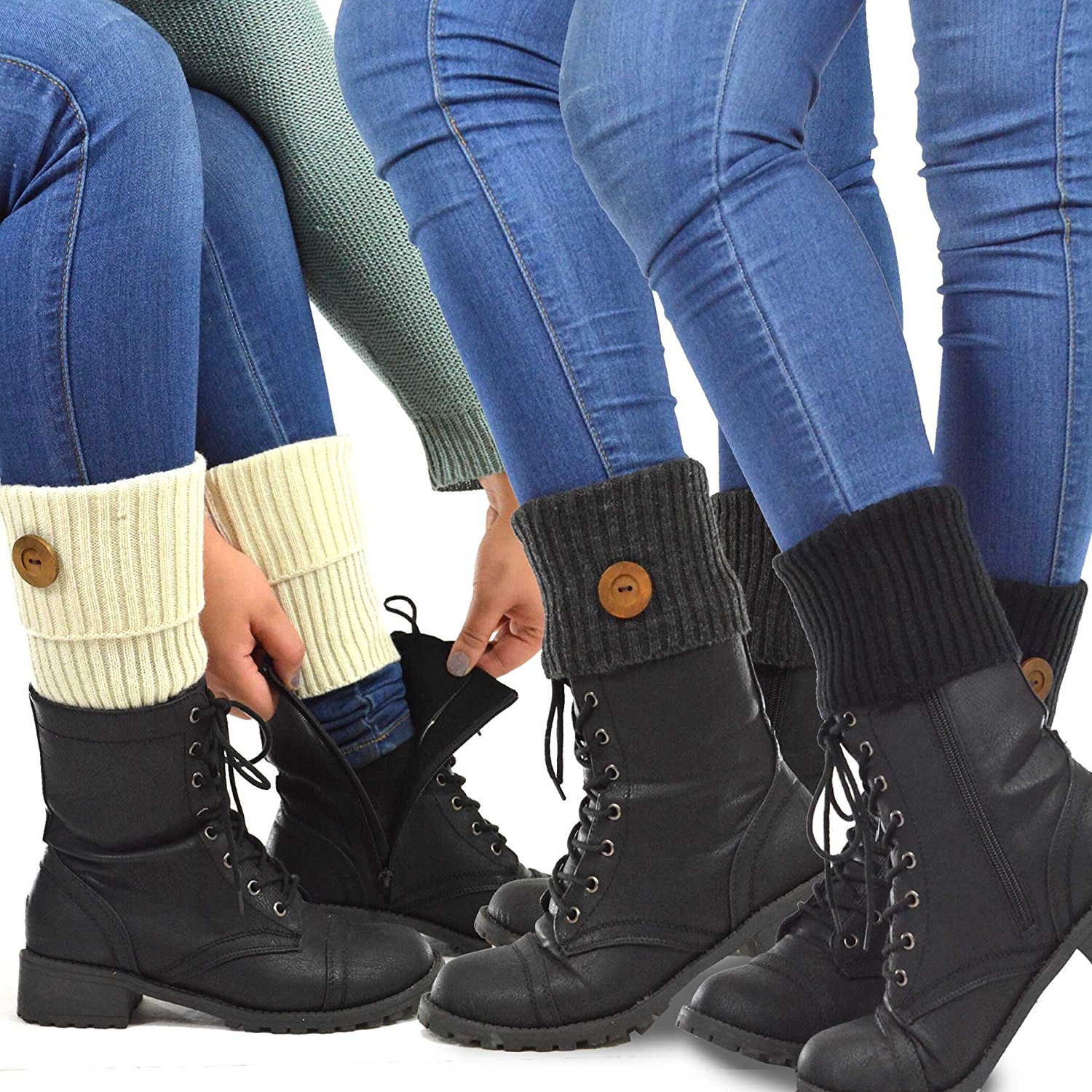 TeeHee Women's Boot Toppers with Button 3Pack Assorted Colors