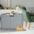 thumbnail image 3 of Gymax Cat Litter Box Wooden Enclosure Pet House Washroom Storage Bench Grey, 3 of 9