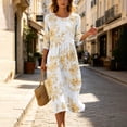 thumbnail image 6 of VBVC Women's and Women's Plus 3/4 Sleeve Midi Dress, Summer Casual Crew Neck Dress For Women, Ladies' Loose Fit Floral Dress with Pockets,White,S-5XL, 6 of 8