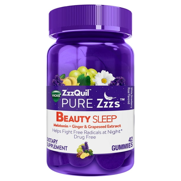 Vicks ZzzQuil Pure Zzzs Beauty Melatonin Sleep Aid Gummies, 42 Ct