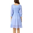 thumbnail image 3 of INSPIRE CHIC Women's Summer Plaid Ruffle Square Neck  3/4 Sleeve A-Line  Dress M Light Blue, 3 of 5