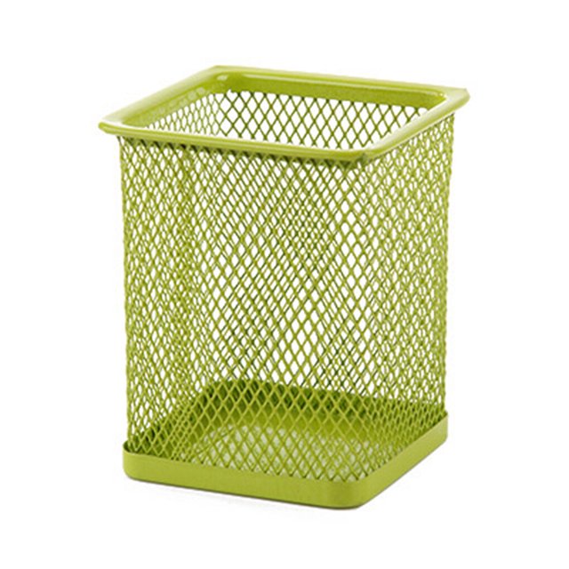 fastboy Mesh Metal Pen Holder Pot Smooth Edge Fashion Table Container Eraser Ruler Caddy Desk Stationery Holders Organizer Office Square/Green