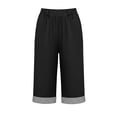thumbnail image 5 of Admvng Womens Linen Capri Pants Plus Size Striped Cuffs with Side Pockets, 5 of 5