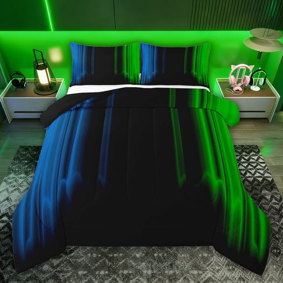 jejeloiu Geometric Stripes Lines Twin Comforter Sets,Green Black Blue Bedding Set For Men Women Reversible 2-Piece