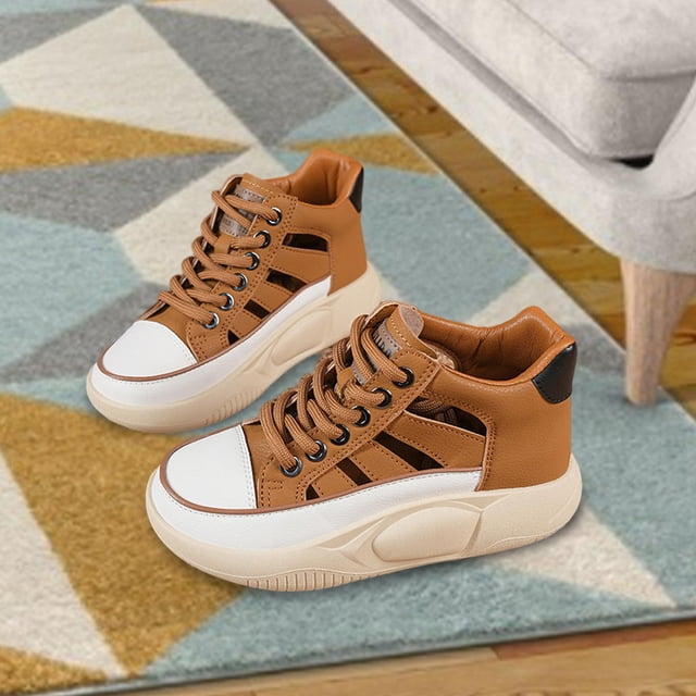 Zapatos informales para mujer, sandalias de verano antideslizantes, transpirables, suela gruesa, punta redonda, ligeros, cómodos, zapatos para 37 Tamaño Marrón Yinane Zapatillas de deporte huecas