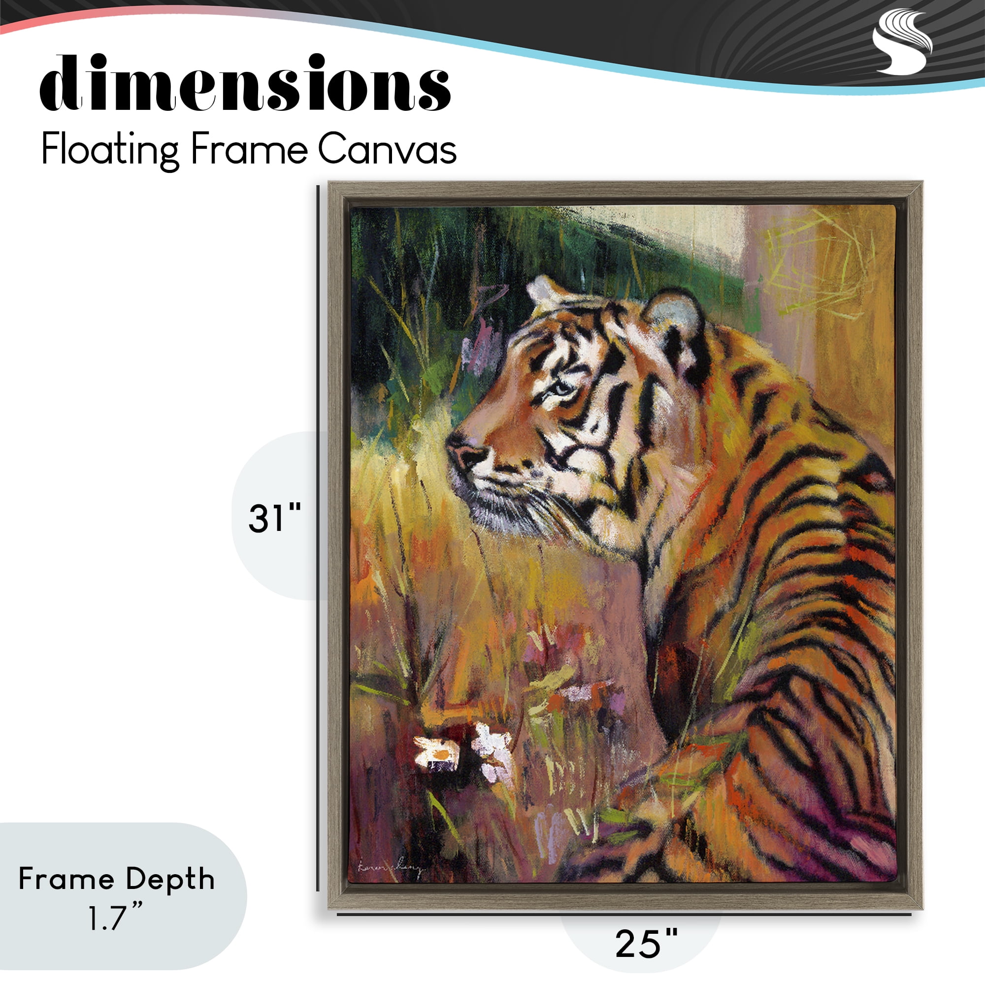 Stupell Industries Patience Tiger in Wait Brown Framed Floater Canvas Wall Art, design by Karen Chang
