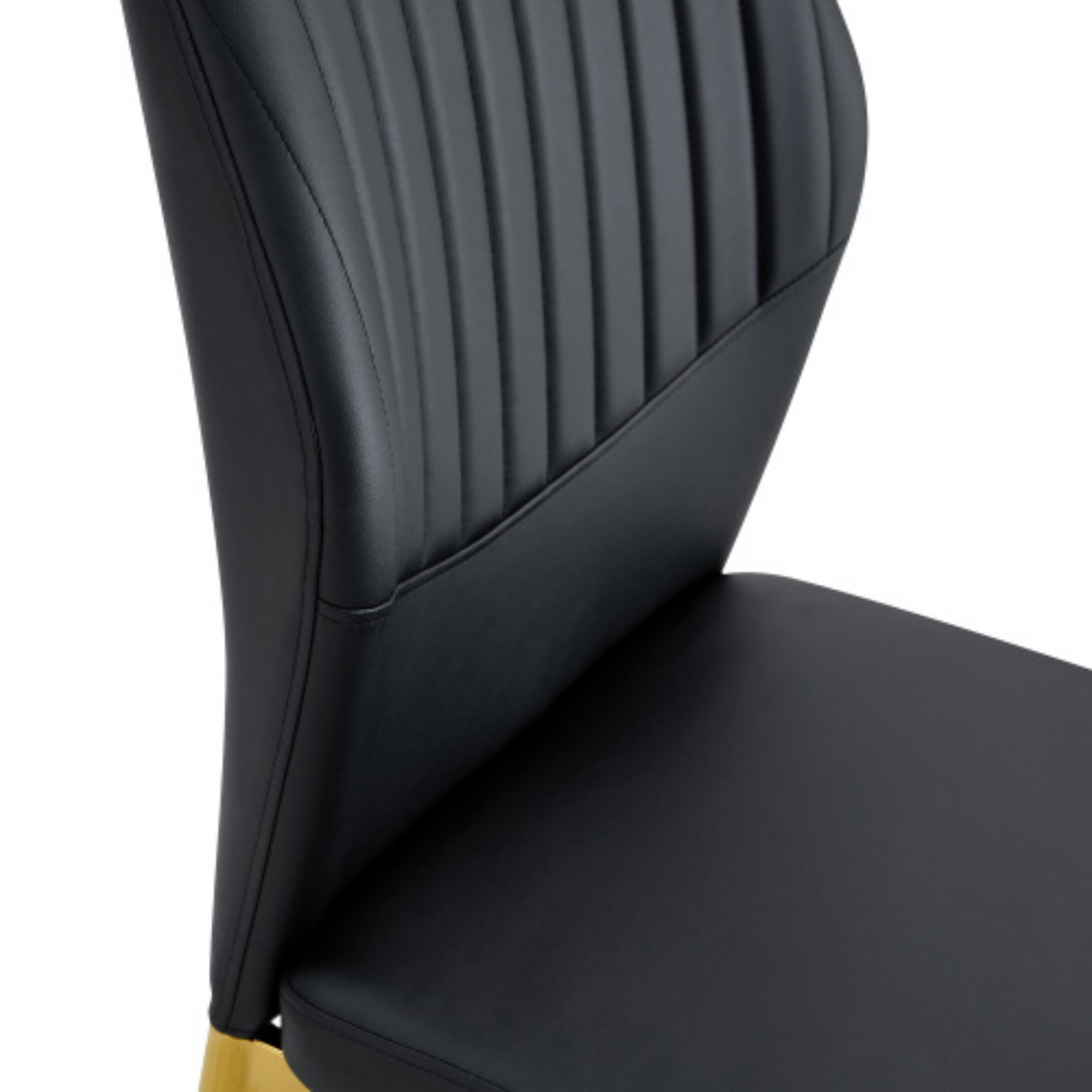SUDICA Black Dining Chairs Set of 6， Modern Dining Room Chairs Set of 6, Kitchen Faux Leather Upholstered Chairs with Gold Mental Legs