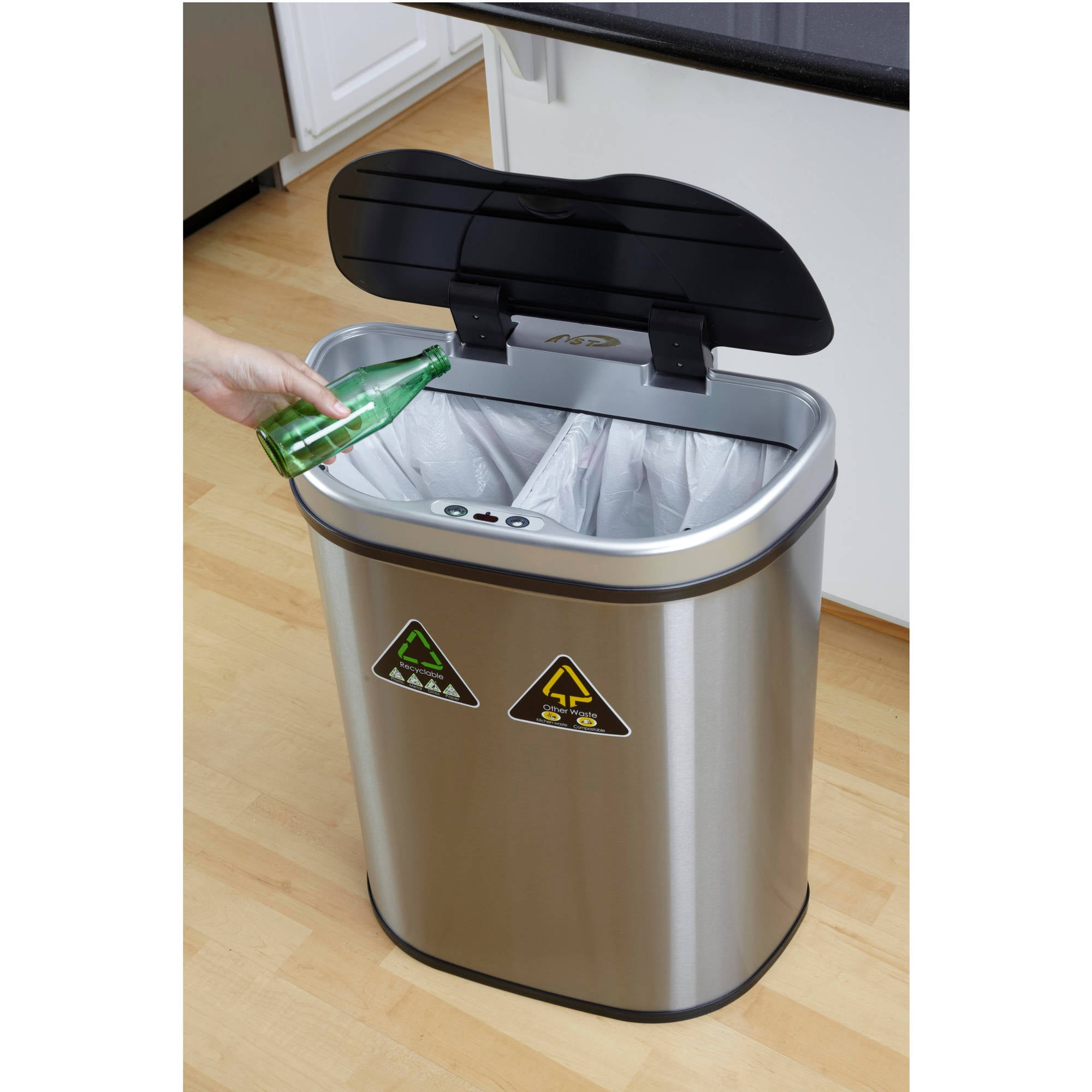 Nine Stars 18.5-Gallon Motion Sensor Recycle Unit and Trash Can ... - Nine Stars 18.5-Gallon Motion Sensor Recycle Unit and Trash Can, Stainless  Steel - Walmart.com