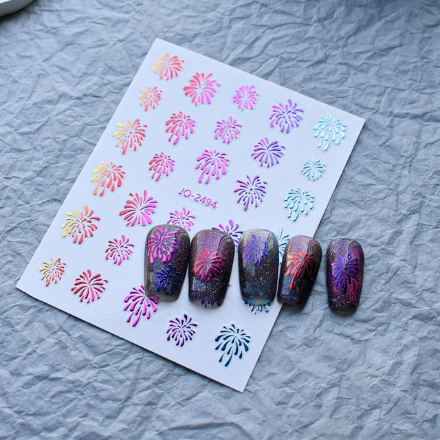 Teissuly Nail Art Stickers For Women Fireworkes Three-dimensional Lasers Colorful Flame Glue Nail Stickers DIY Nail Design Decoration Teissuly WER202401220437