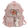 thumbnail image 1 of YFMHA Cute Women Backpack Preppy Multi-Pocket Nylon Schoolbag Book Bags (Pink), 1 of 8