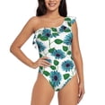 thumbnail image 2 of Picia Blue Sunflowers Pattern Women's One Piece Swimsuits,One Shoulder Swimwear Asymmetric ,Ruffle Monokinis Bathing Suits,High Waisted Flattering Bathing Suits-XX-Large, 2 of 8