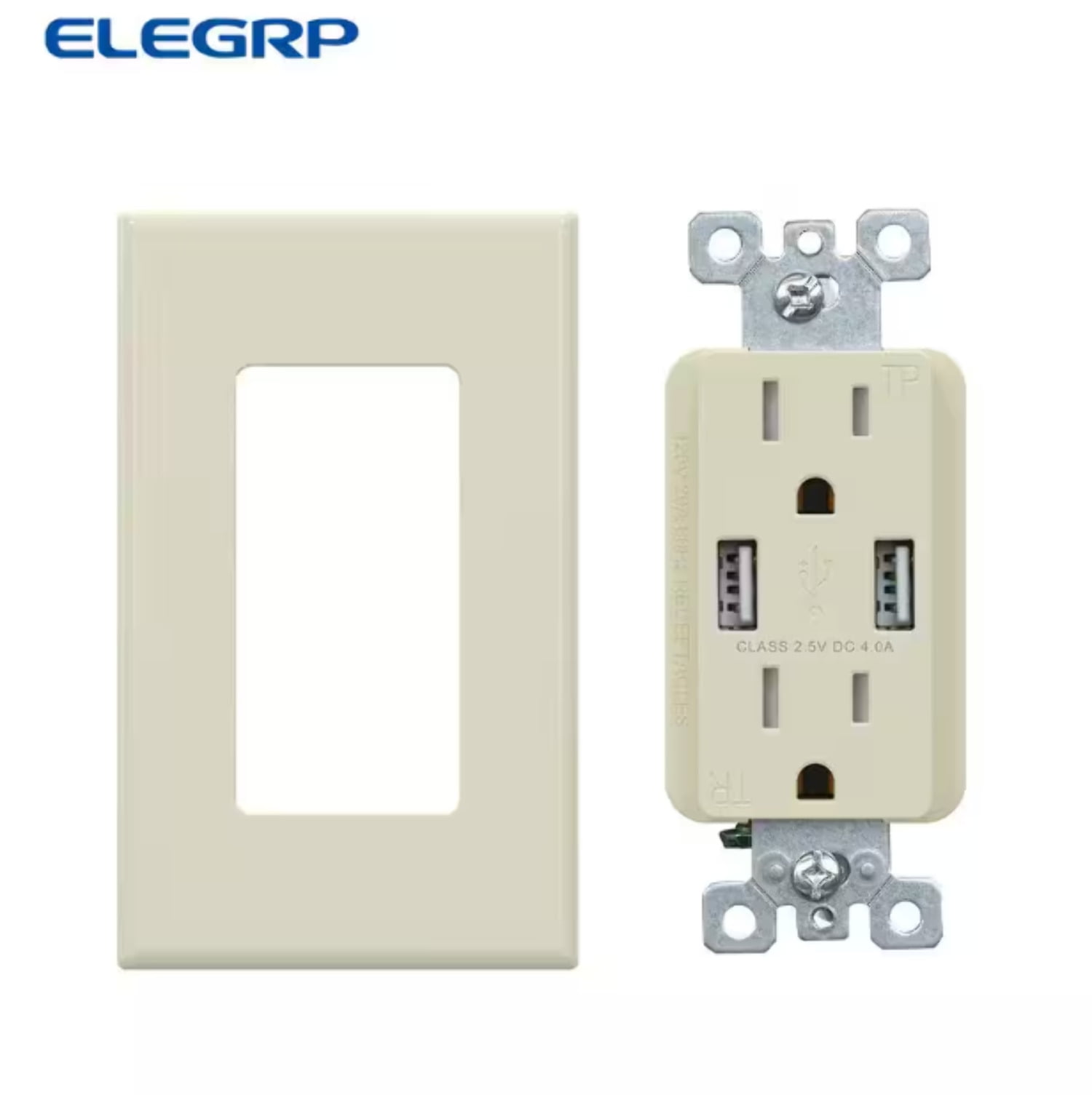 USB Outlets Receptacles, 20W 4.0 Amp USB Wall Outlet, 15 Amp Tamper-Resistant Electrical Outlet with Type A port, UL Listed, Wall Plate Included