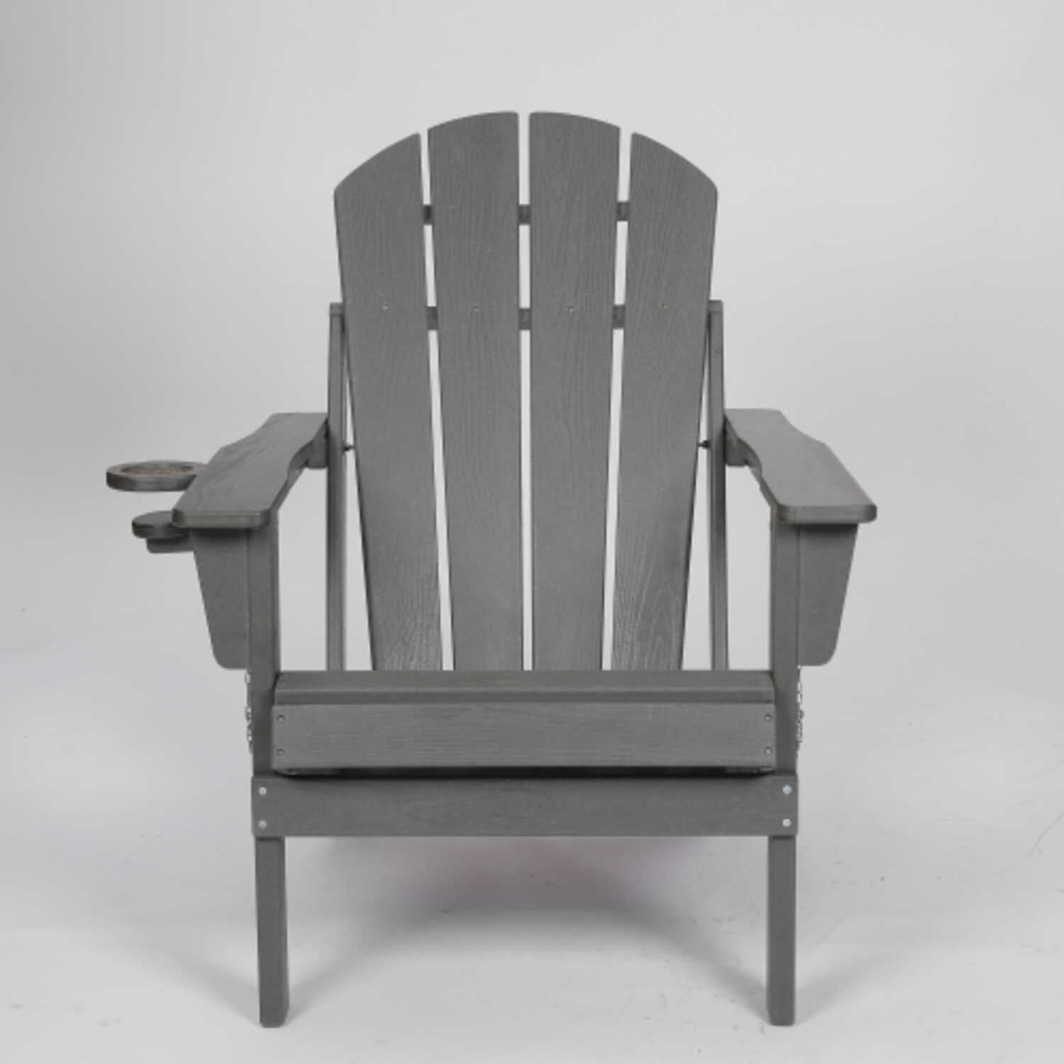 Gray HDPE Folding Adirondack Chair with Wood Texture Composite Material Built in Dual Cup Holders