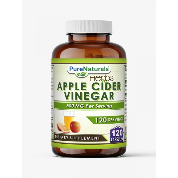 Pure Naturals Apple Cider Vinegar 500 Mg Per Serving 120 Capsules Supplement | Non-GMO | Gluten-Free | Made in USA