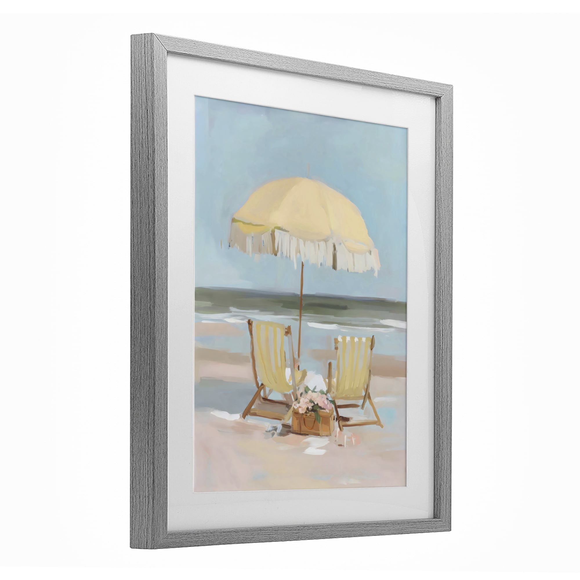Stupell Industries Yellow Chairs Beach Relaxation Gray Framed Print Under Glass, design by Sisi and Seb