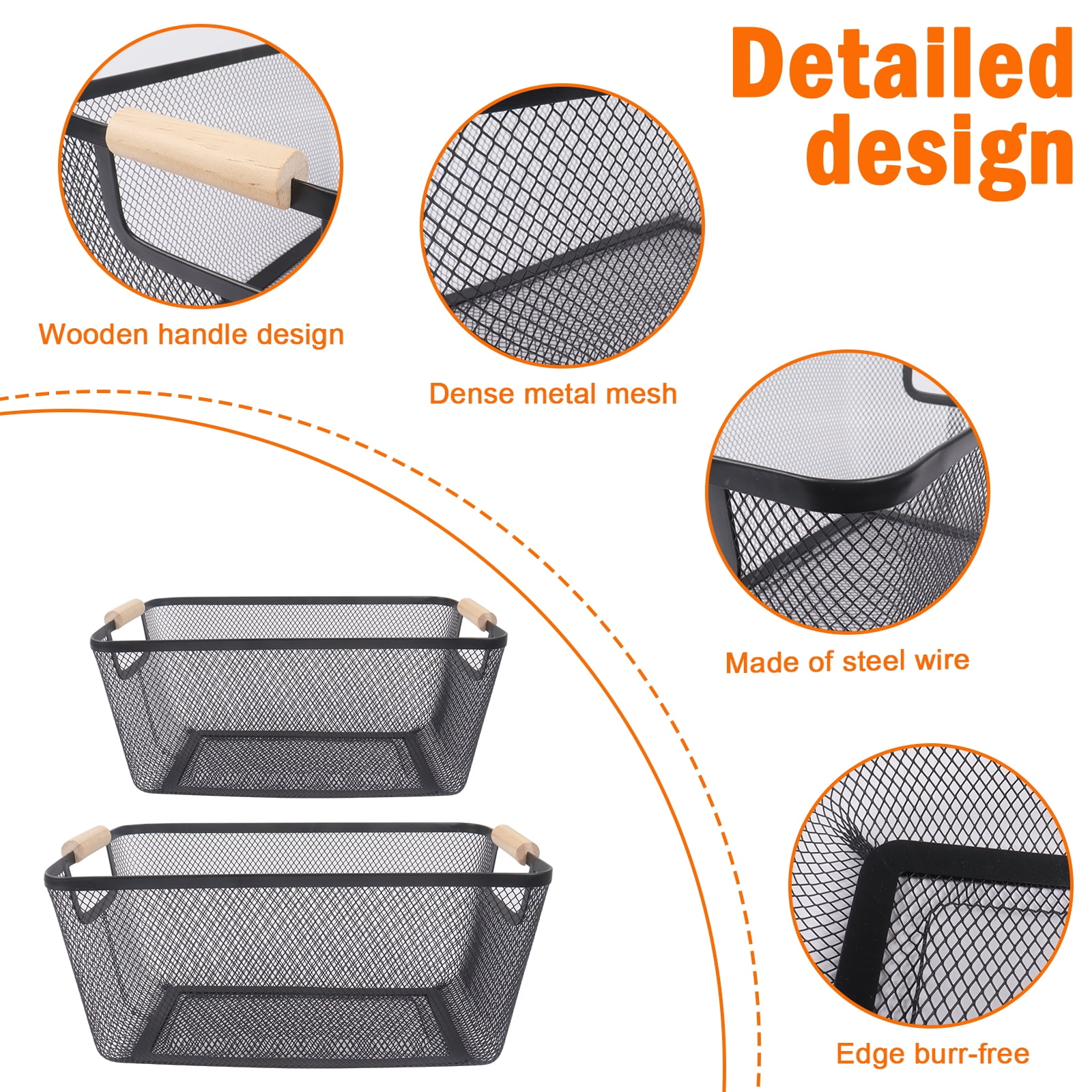 Pethiy 2-Pack Large Capacity Potato Onion Storage Container, Metal Storage Basket with Ventilated Design, Vegetable Storage Organizer Bin - Black