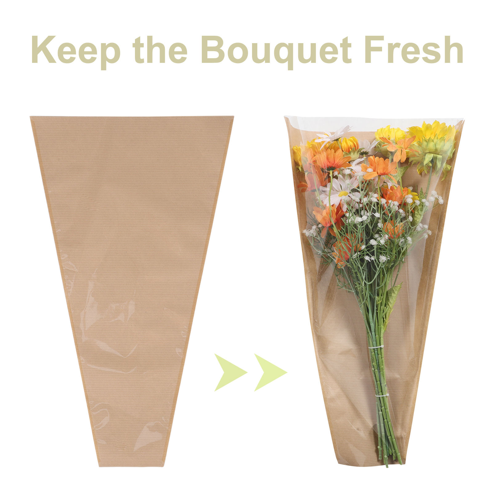 RENACLIPY Clear Floral Wrapping Bags with Brown Paper Design, 50 Pieces for Birthday Party Favors and Decorations