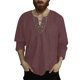 thumbnail image 2 of pstuiky hombres de manga larga, Camisa de lino holgada de manga larga con cordón y cuello en V para hombre, color liso camisetas de hombre xxl, 2 of 5