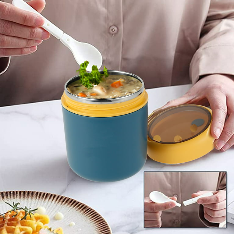 Duety Vacuum Insulated Lunch Box Food Container with Foldable Spoon，  Stainless Steel Thermal Soup Container Thermos Cup Jar Bowl Hot Cold Food  for Adults School Office Picnic Travel Outdoors 