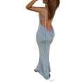 thumbnail image 4 of SAYOO Vestido largo de color sólido para mujer, vestido sin mangas con cuello colgante y espalda descubierta, paquete de verano, fiesta de cadera, una pieza SAYOO Moda, 4 of 7