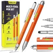 VIBELITE Fathers Day Dad Gifts for Dad Husband, 11 in 1 Multitool Pen Set with LED, Stylus, Level, Screwdriver, Flathead, Fathers Day Gift from Daughter Wife Son, Gadgets for Men, Father, Orange