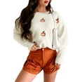 thumbnail image 2 of Women's Beige Pumpkin Embroidered Ribbed Sweater - Perfect for Thanksgiving and Halloween | [ZhiHiMeRi] | L, 2 of 5