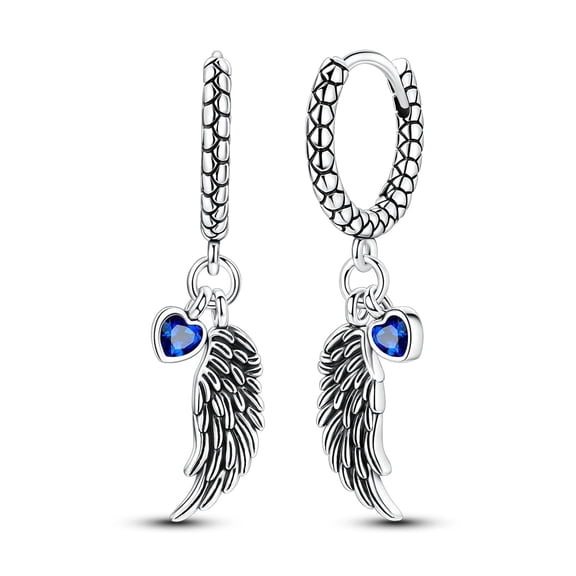 MULA European Blue 5A Zircon Wings Love 925 Sterling Silver Hoop Earrings for Women Jewelry Gift