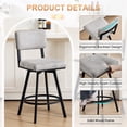 thumbnail image 5 of Zesthouse 26.6" Swivel Bar Stools Set of 2, Modern Counter Height Stools with Solid Back & Metal Base, Linen Upholstered Barstools for Kitchen Island, Gray, 5 of 10