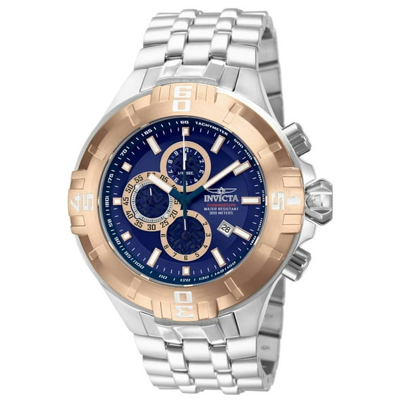 Invicta Men's 12355 Pro Diver Rose Gold Bezel Blue Dial Steel Bracelet Chronograph Dive Watch
