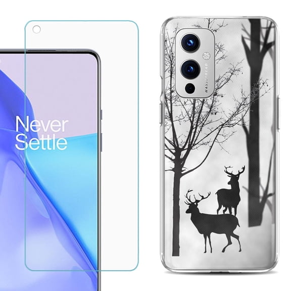 Slim-Fit TPU Phone Case Compatible with OnePlus 9 5G, with Tempered Glass Screen Protector, by OneToughShield ® - Forest Deer