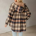 thumbnail image 5 of Guzom Womens Fleece Lined Oversized Plaid Hooded Shacket - Soft Poly-Cotton, Khaki Color for Autumn/Early Winter Casual Wear,Size S, 5 of 5