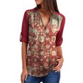 thumbnail image 2 of Gvmfive Women's V-Neck 3/4 Sleeve Zip Front Floral Tunic Casual Top Blouse, 2 of 5