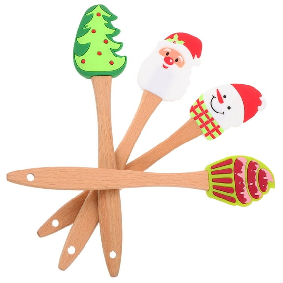 Uonlytech 4Pcs Nonstick Silicone Cream Scrapers with Wood Handle for Kitchen Use