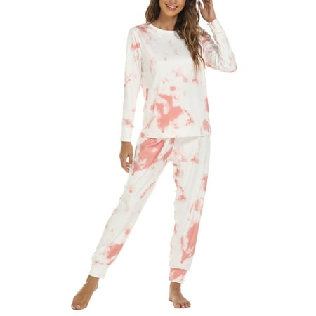 

Frontwalk Pajamas Set Long Sleeve Sleepwear Womens 2 Piece Tie Dye Print Nightwear Soft Pjs Lounge Sets Homewear Outfits