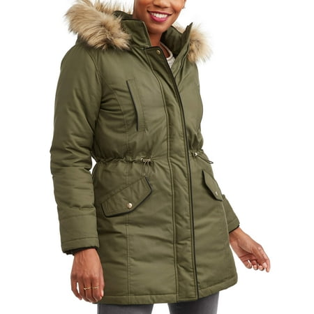 Time and Tru - Women's Heavyweight Parka Jacket With Faux Fur-Trim Hood ...