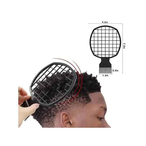 Black Grid Hair Comb for Curly Coiled Hair, Unisex Manual Styling Tool, 1