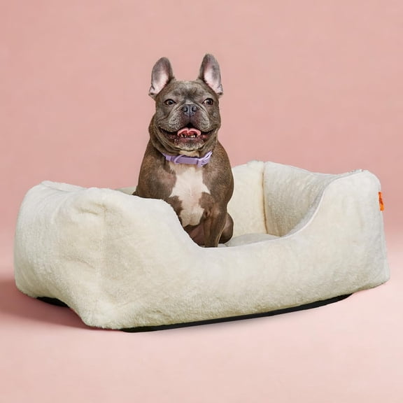 Luxury Aesthetic Dog Bed for Small Dogs with Washable Cover, Pet Couch, Pet Bed with Sides, Non-Slip Bottom, Soft and Calming Dog Bed, Faux Rabbit Fur, Small 25.1x16.75x9.5 Soft White
