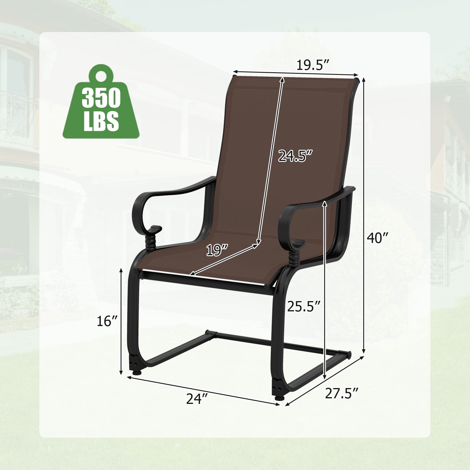 Gymax Patio Dining Chairs Set of 4 C-Spring Motion Patio Chairs w/ Metal Frame Brown & Black