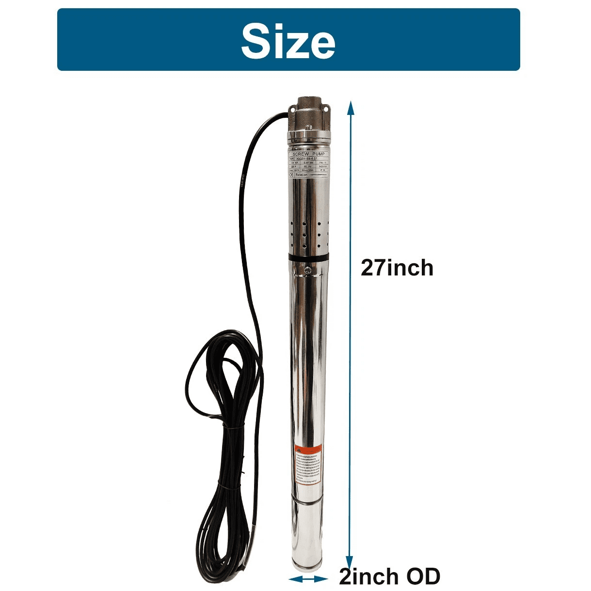 iMeshbean 2" OD 1/2HP Deep Well Submersible Pump 110V 4.4GPM 164FT Max 33FT Cord 1/2in NPT