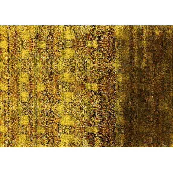 Ahgly Company Machine Washable Indoor Rectangle Oriental Yellow Industrial Area Rugs, 5' x 8'