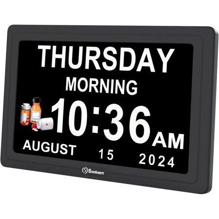 Dementia Digital Clock for Seniors Elderly, 20 Alarm Reminders 3 Ringtones Memory Loss Alzheimers, Electric Time Date Day Large Display Calendar Clock, Auto DST, 1024 * 600P HD