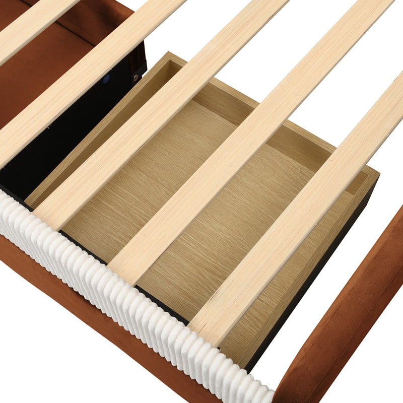 Twin Size Upholstered Daybed Frame, Low-Profile Storage Platform Bed with 2 Drawers and Open Compartment, Two-Tone Accent Kids Bed
